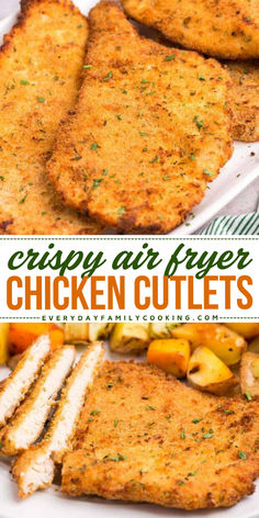 Air fryer chicken cutlets turn out crispy, golden brown, and delicious for a great weeknight meal the family will love! Air Fryer Parmesan Chicken Tenders, Chicken Cutlet Recipes Easy Baked, Baked Chicken Cutlets Oven, Air Fryer Chicken Recipes Easy, Chicken Cutlets Air Fryer, Chicken Recipes Air Fryer, Air Fryer Chicken Cutlets, Turkey Cutlet Recipes, Crispy Chicken Cutlets