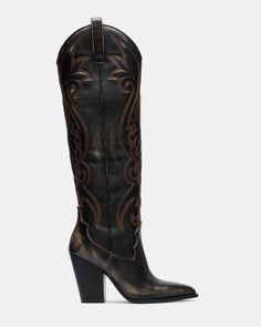 LASSO BROWN DISTRESSED Wide Calf Western Boots For Women, Country Rock Outfit, Black Cowgirl Boots, Bota Country, Steve Madden Store, Rodeo Fashion, Apparel Merchandising, Western Boots Women, Western Boot