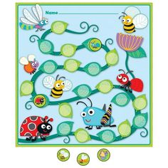 a puzzle board with bugs and ladybugs on it