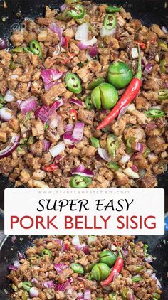 pork and bell pepper stir fry in a skillet with the title text overlay