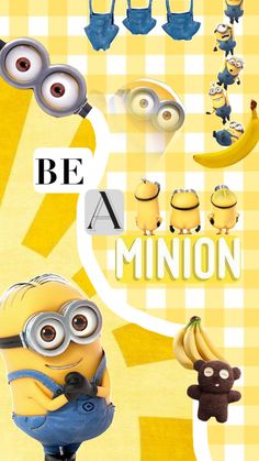 the minion movie poster is shown with bananas and other characters