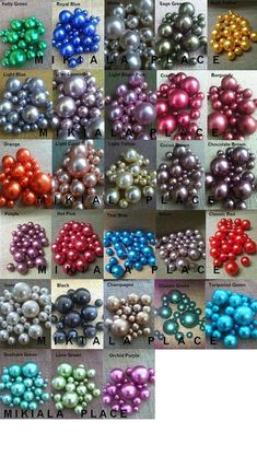 different colors of pearls are shown in this image