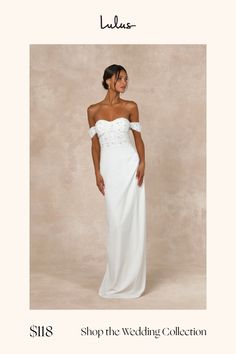 The Lulus Immensely Charming White Mesh Pearl Bustier Maxi Dress radiates a substantial amount of elegance that everyone will admire! This ultra-glamorous dress starts with a ruched mesh overlay covered in gleaming faux pearls (of varying sizes), atop a bustier-style bodice with padded cups, hidden no-slip strips, and a sweetheart neckline, all framed by short, off-the-shoulder sleeves. The high, fitted waist tops a crepe knit column skirt with pleated detailing at the side, a convenient kick pl Off-shoulder Strapless Dress For Wedding With Fitted Bodice, Wedding Evening Dress With Sweetheart Neckline And Flattering Silhouette, Off-shoulder Evening Dress With Ruched Bodice For Wedding, Fitted Evening Dress With Sweetheart Neckline And Lined Bodice, White Ruched Strapless Wedding Dress, Fitted Off-shoulder Wedding Dress, White Ruched Strapless Dress For Wedding, Off-shoulder Wedding Dress With Lined Bodice, Fitted Off-shoulder Ruched Evening Dress