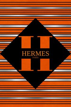 an orange and black striped background with the words hermes on it