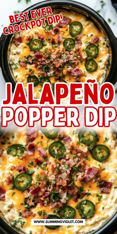 jalapeno popper dip recipe in a crock pot with text overlay