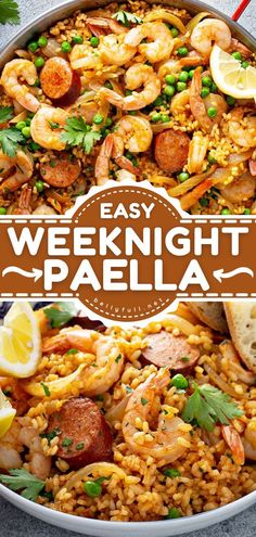 Weeknight Paella Recipe, dinner ideas, mexican inspired dishes Spanish Paella Recipe, Easy Paella, Paella Recipe Seafood, Spanish Paella, Seafood Paella, Paella Recipe, Easy Seafood, Smoked Cooking, Easy Seafood Recipes