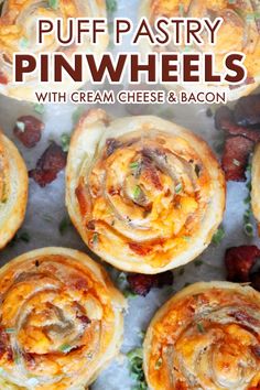 bacon cheddar pinwheels with text overlay