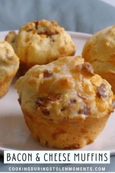 bacon and cheese muffins on a white plate