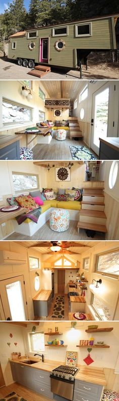 the interior and exterior of a tiny house