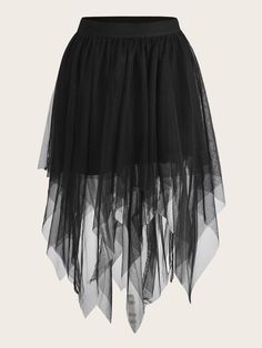 Grunge Asymmetrical Hem Mesh Skirt Black Elegant   Mesh Fabric Plain Asymmetrical Non-Stretch  Women Clothing, size features are:Bust: ,Length: ,Sleeve Length: Goth Skirt, Gonna In Tulle, Gothic Skirt, Ruched Midi Skirt, Bodycon Midi Skirt, Sheer Skirt, Wrap Around Skirt, Half Skirt, Mesh Skirt