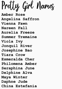 the pretty girl names in black and white