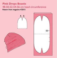 an image of a pink beanie pattern with instructions to make it in the shape of a baby's hat