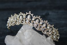 SERENA Freshwater Pearled Crystal Bridal Tiara - Available in Gold, Silver, Rose Gold - a truly BEAUTIFUL and gorgeous Regal Filigree Bridal Tiara... with elegance worthy of a Royal Ball. The sparkle of the crystals is truly breathtaking and this is a tiara fit for a PRINCESS... an instant heirloom piece with classic style and elegance! Hair Clips Bridal, Crystal Wedding Tiaras, Princess Vibes, Royal Ball, Wedding Headpieces, Black Freshwater Pearls, Crystal Bridal Tiaras, Beautiful Tiaras, Diamond Tiara