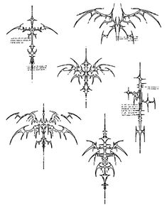 four different types of bats with their wings spread out, and the top one is upside down