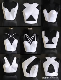 several images of different types of bras on mannequin's torsos