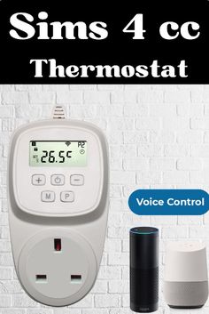 thermostat with voice control and alarm clock on white brick wall next to speaker