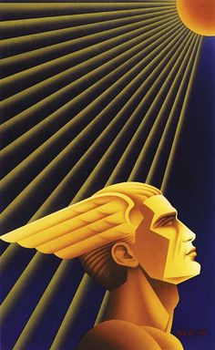 a painting of an egyptian head with the sun in the background and lines coming out of it