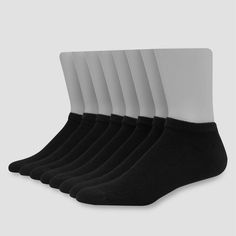 The Hanes Men's Low Cut Socks come in a convenient pack of 8 pairs. Made from super soft, blended fabric, these men's socks provide all day lasting comfort. They also feature a full cushioned sole for added support. The reinforced heel and toe deliver added durability. Cool DRI technology wicks moisture away and helps keep your feet dry. FreshIQ Advanced Odor Protection technology helps reduces unpleasant odors and keeps you feeling fresh. Available in a black pack and a white pack, sizes 6-12. Low Cut Socks, Men's Socks, Socks And Hosiery, Mens Socks, Low Cut, Man Shop, Socks, Fabric, Black