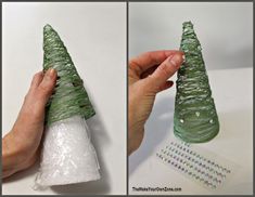 someone is making a paper christmas tree out of toilet paper and plastic wrap around it