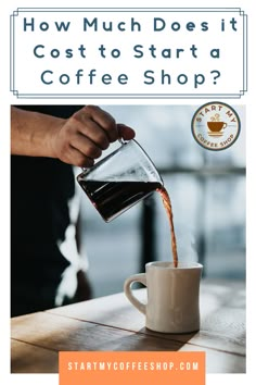 coffee being poured into a cup with the words how much does it cost to start a coffee shop?