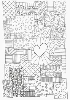 a coloring book page with lots of different patterns and shapes on it, including a heart