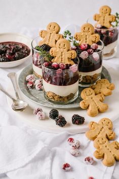 small desserts with cookies and berries on a plate