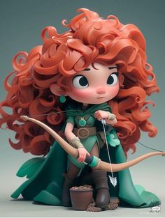 a doll with red hair holding a bow and arrow