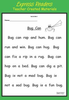 an exress reading worksheet with the words bug can and word to read