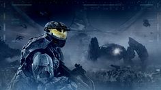 a man in a helmet and uniform standing in front of an alien background