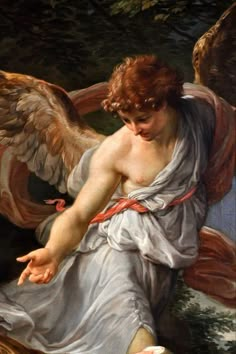 a painting of an angel sitting on the ground