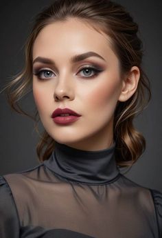 Wedding Makeup Dark Lipstick, Bride Makeup Dark Lips, Smokey Eye Makeup Fair Skin, Smokey Eye Fair Skin, Dark Lip Natural Makeup, Small Deep Set Eyes Makeup, Fall Wedding Makeup For Hazel Eyes, Wedding Makeup For Oval Face, Fall Brown Makeup Look