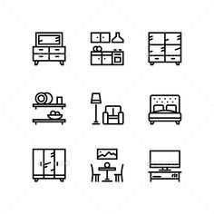 black and white line furniture icons