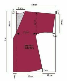 an image of a red shirt with measurements for the top and bottom half of it