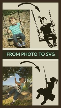 two pictures of children swinging on swings with the caption from photo to svg