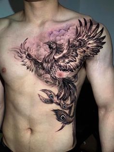 Tato Geisha, Phoenix Tattoo Men, Phoenix Tattoo Sleeve, Chest Tattoos For Men, Phoenix Back Tattoo, Tato Phoenix, Phoenix Tattoo For Men, Rabe Tattoo, Phoenix Bird Tattoos