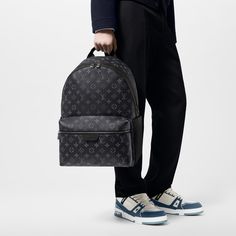 LOUIS VUITTON® - Discovery Backpack Mm - Eclipse Louis Vuitton Backpack Mens, Louis Vuitton Bag Men, Luxury Bag Men, Mochila Louis Vuitton, Masculine Monogram, Louis Vuitton Mens Bag, Business Bags Men, Louis Vuitton Backpack, Mm Monogram