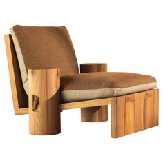 a chair that is made out of wood and has a cushion on the backrest