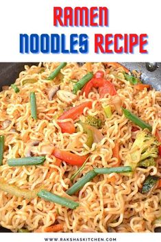 ramen noodles recipe with vegetables in a skillet