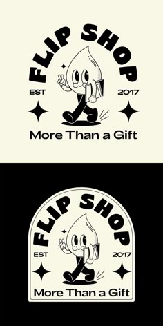 two different logos with the words flip shop and more than a gift on them are shown