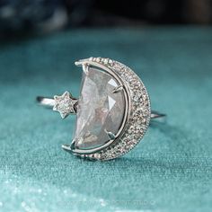 Crescent Diamond Engagement Ring – Point No Point Studio Moon Engagement Ring, Witchy Wedding, Oval Diamond Engagement, Oval Diamond Engagement Ring, Magical Jewelry, Unique Diamond Rings, Wedding Rings Vintage, Unique Diamonds, Ancient Artifacts