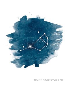 the zodiac sign sagitus on a blue watercolor background with stars in the sky