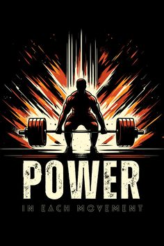 a man is squatting on a barbell with the words power in each movement