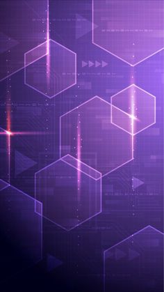 an abstract purple background with hexagonal shapes and lines in the center, as well as stars