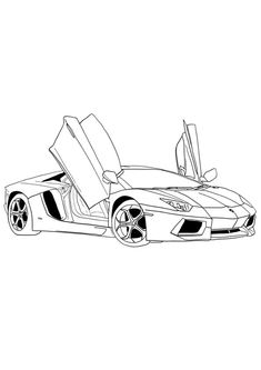 a drawing of a sports car in black and white