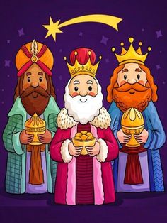 the three wise men are holding candles in their hands and wearing crowns on their heads