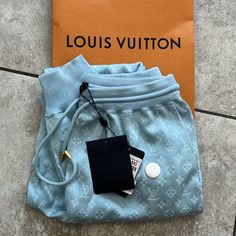 Lv Joggers , Size Medium , Tags Still On! Beautiful Light Blue! Louis Vuitton Clothes Women, Louis Vuitton Clothes, Silk Joggers, Black Louis Vuitton, Lime Green Shorts, Lv Belt, Nike Tennis Dress, Louis Vuitton Belt, Lv Monogram