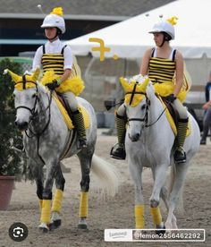 two women in bee costumes riding on horses