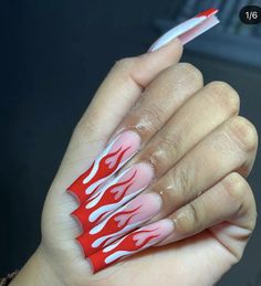 Red Fire Nails, Nails Corte, Nails Red Design, Xxl Nails, Acrylic Nail Designs Coffin, Flame Nail Art, Red Nails Glitter, Red Acrylic Nails, Girl Nails