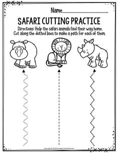 the safari cutting practice sheet for children