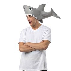 Man-Eating Shark Adult Hat. The perfect summer item for the beach festivals or concerts. Beware of the waters! Includes: Grey shark hat. One size fits most adults upto Large. Shirt and pants are not included.Base Material: 100% PolyesterCare: Hand WashCountry of Origin: Made in US Octonaut Hat, Shark Halloween, Shark Hat, Man Eating, Shark Costumes, Shark Man, Halloween Express, Beach Festival, Halloween Hats